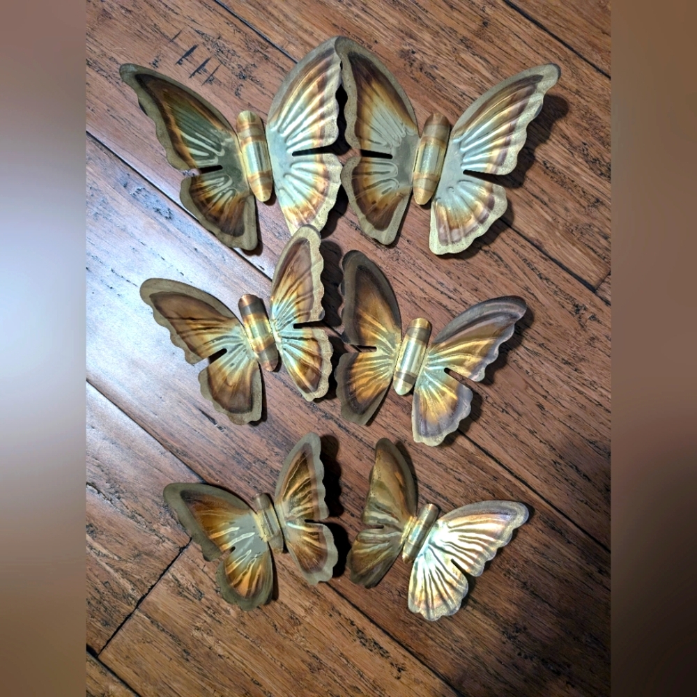 Vintage 1970s 1980s brass butterfly wall art set of 6